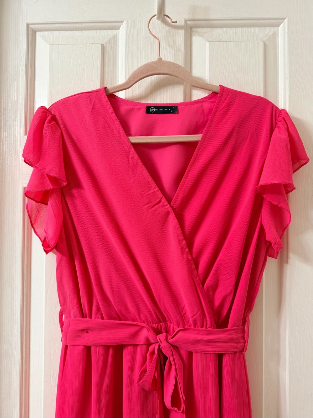 Bright Pink Wrap Midi Dress with Tie Waist